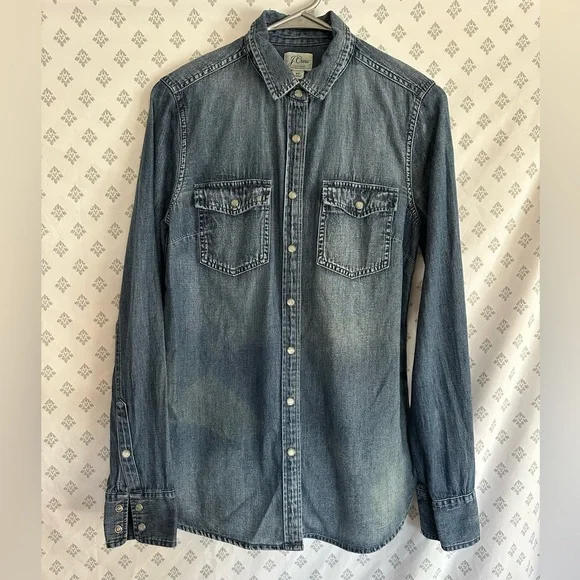 J. Crew Denim Chambray Button Down Shirt with Pearl Snaps - Picture 1 of 13